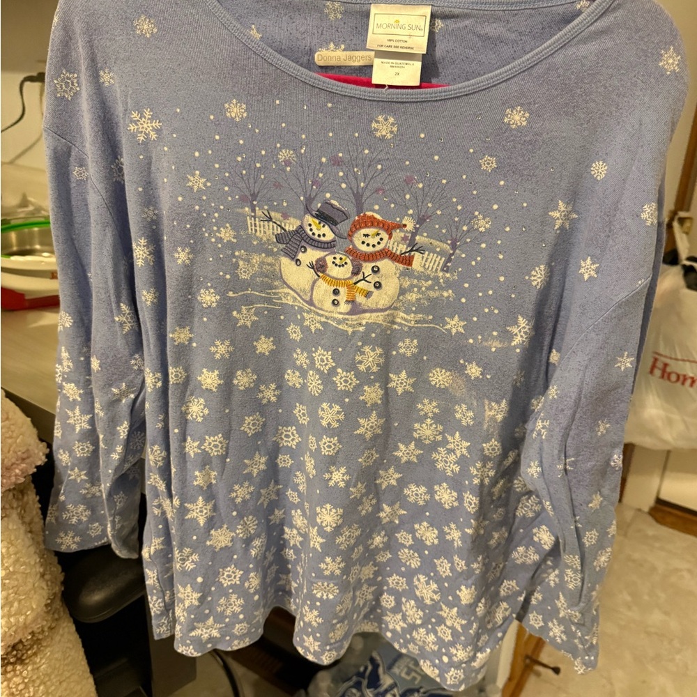 Vintage Blue Snowman Graphic quarter sleeve